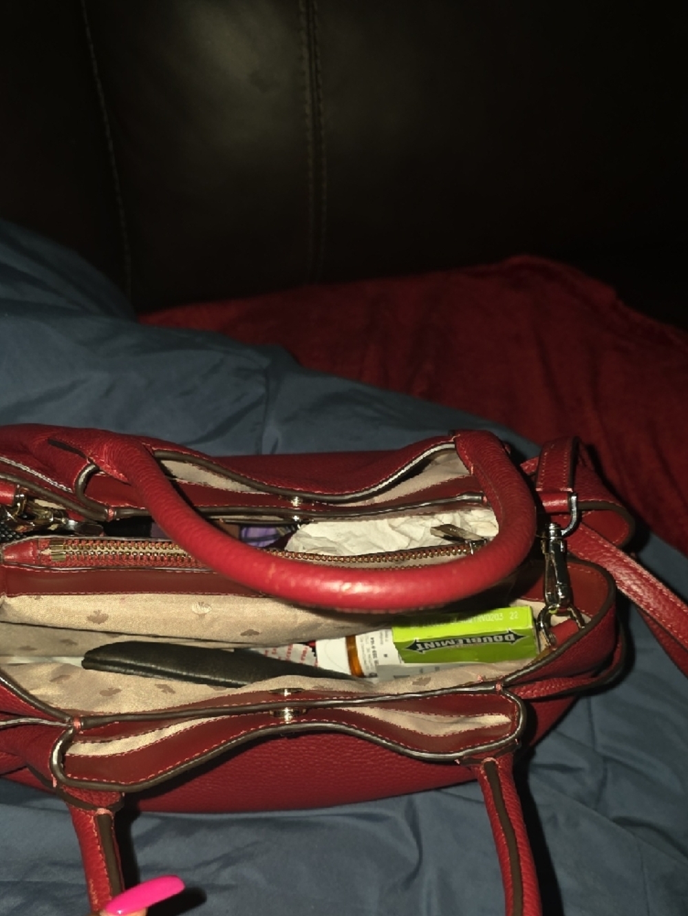 Kate Spade Pebbled Larfe Leather Red Jam Tote with Double Handles - Picture 9 of 9
